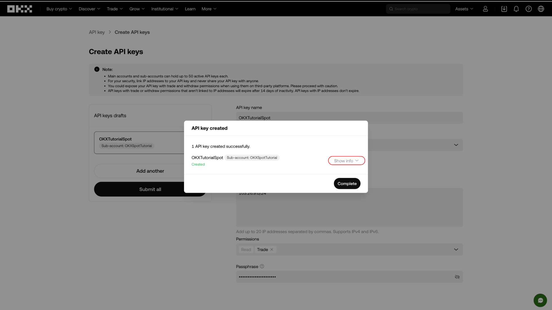 Confirm and Show Info